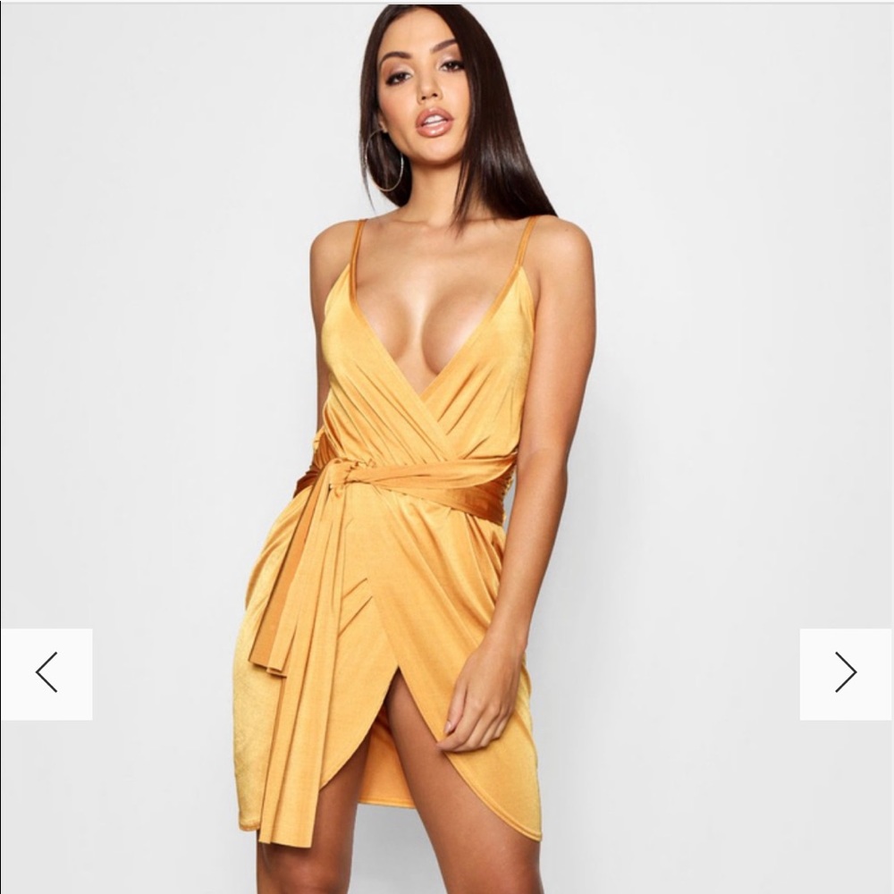 Sexy yellow wrap dress